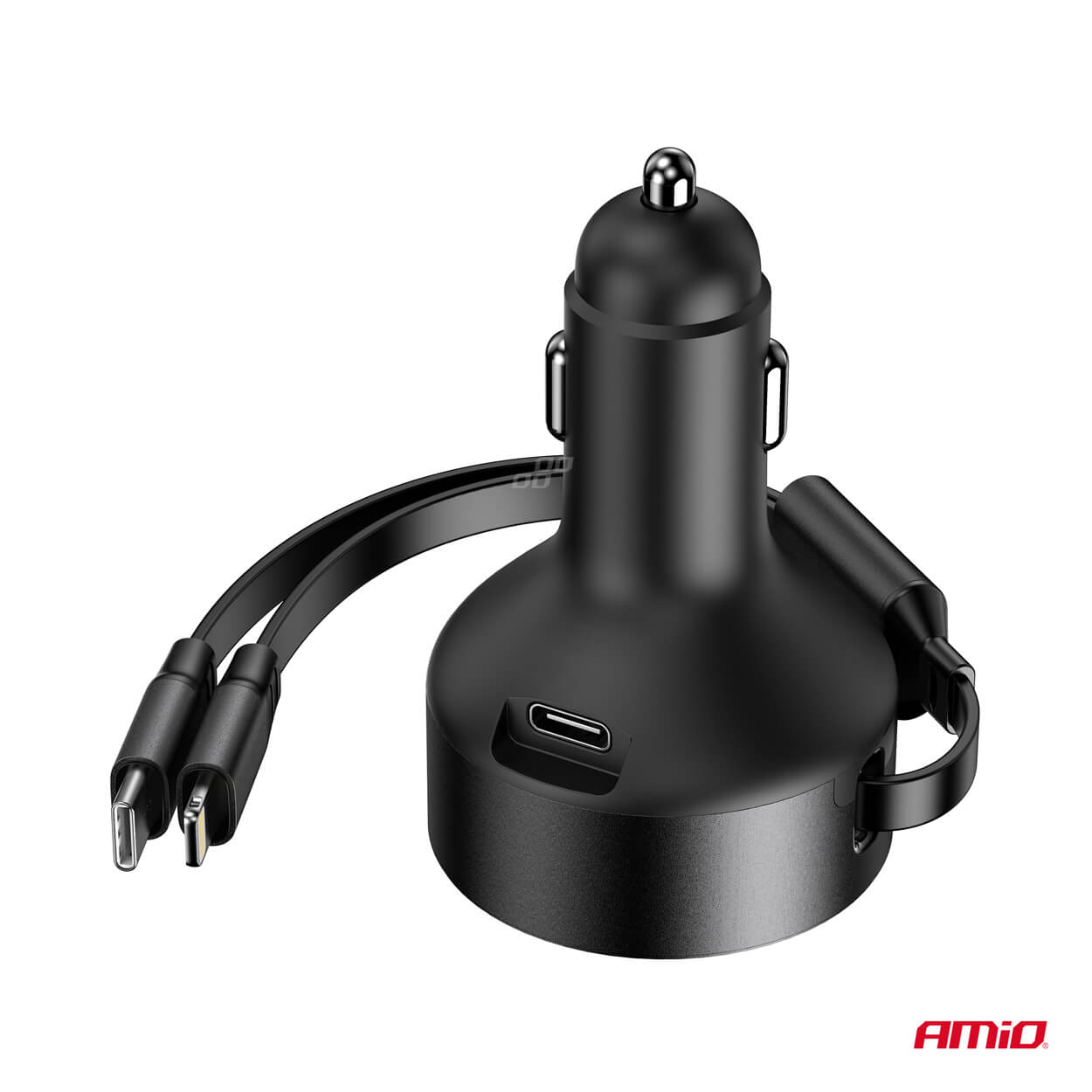 AMiO Auto punjač na uvlačenje USB-C + Lightning kabel + USB-C priključak 12/24V 60W - Image 4