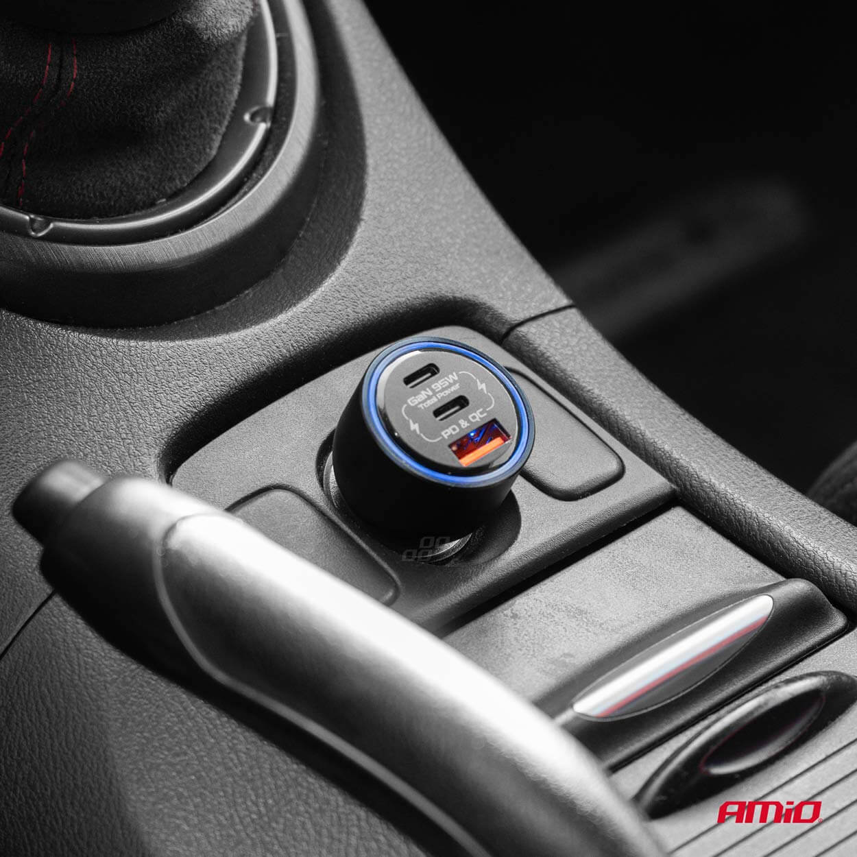 AMiO Auto punjač dupli USB C port + USB A port 12/24V 95W - Image 2