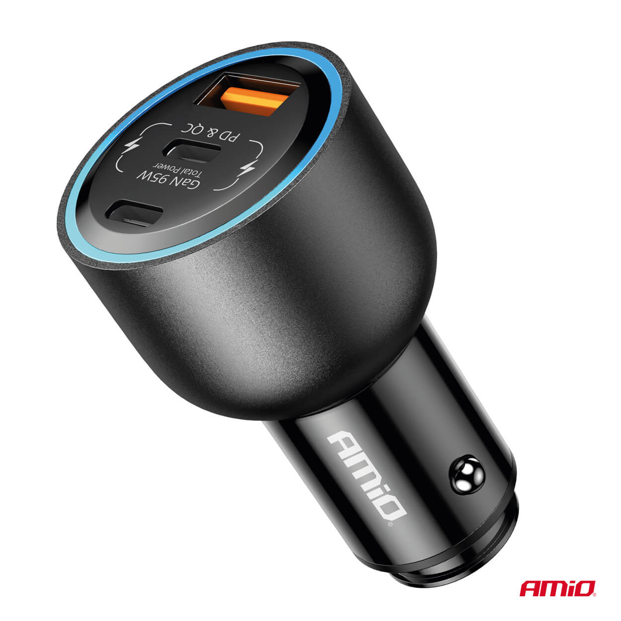 AMiO Auto punjač dupli USB C port + USB A port 12/24V 95W - Image 3