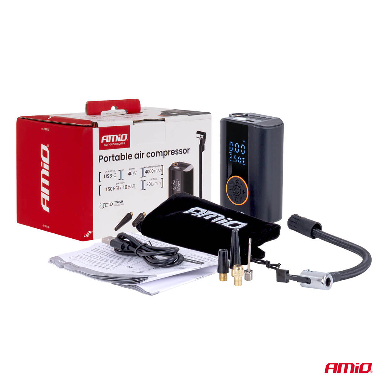 AMiO Prijenosni kompresor zraka 40W, LED light, USB-C - Image 6