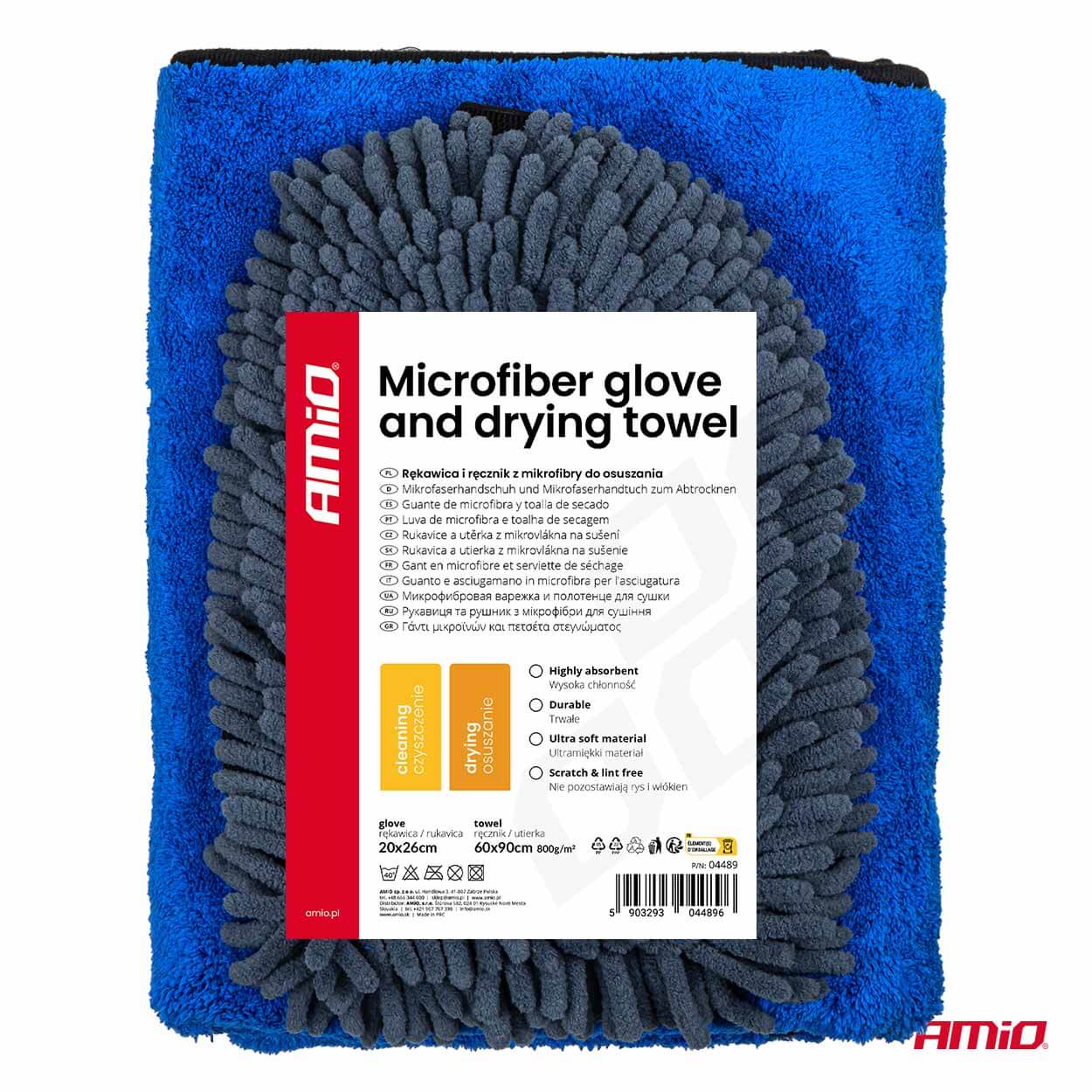 AMiO Rukavice i ručnik od mikrofibre za sušenje 94/800 g/m2 20x26/60x90 cm - Image 10