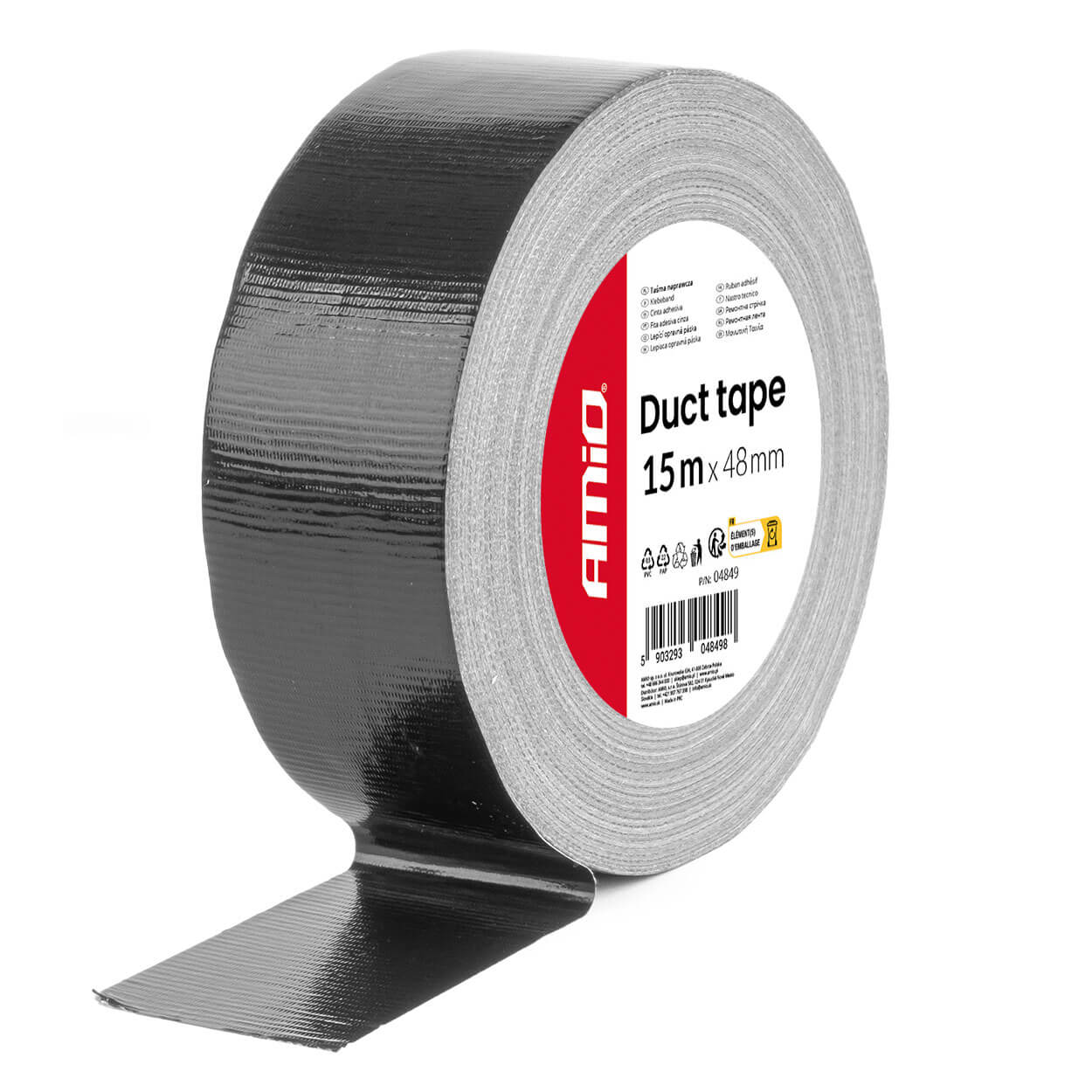 AMiO Ljepljiva tekstilna traka, crna, 48 mm x 0,19 mm x 15 m