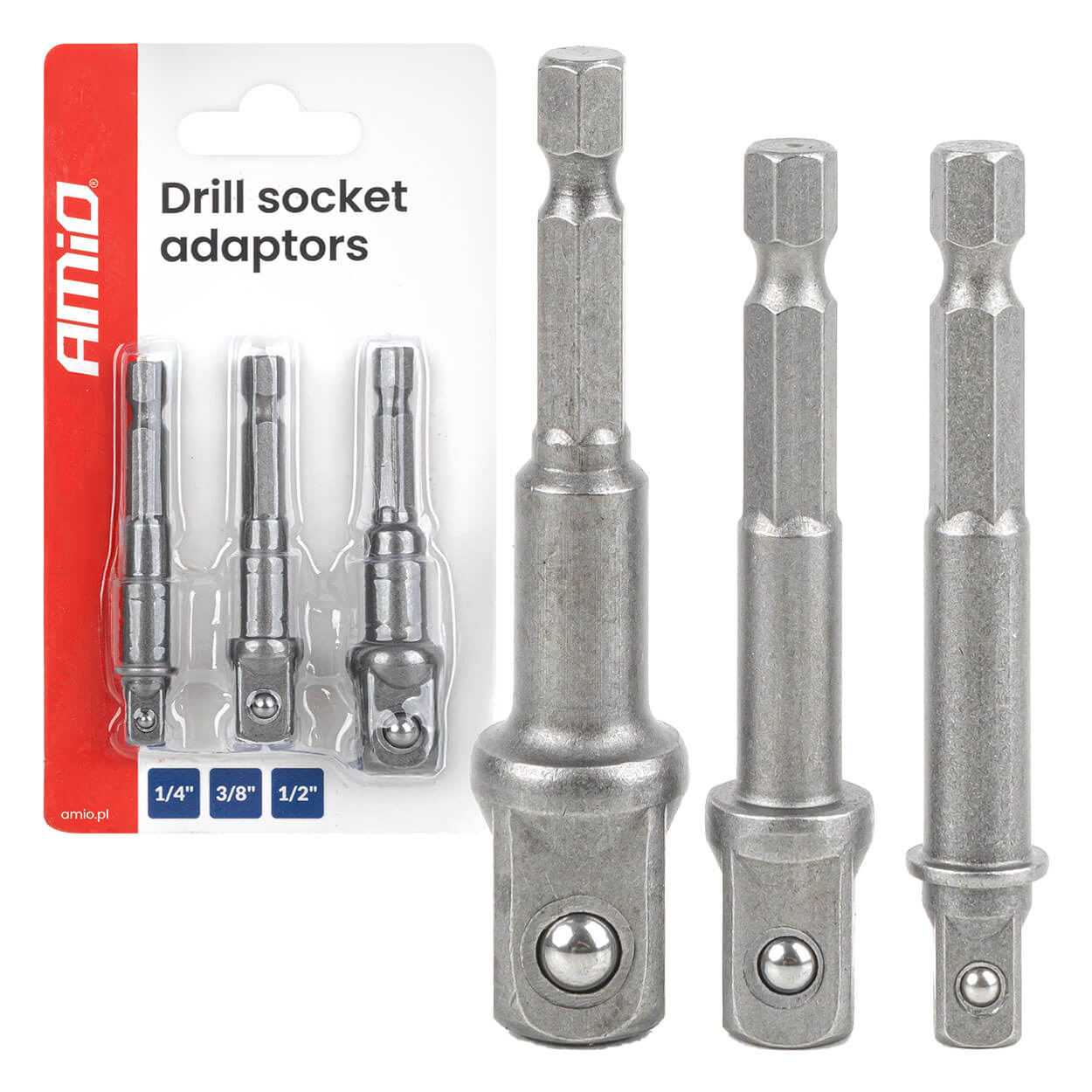 AMiO Nasadni ključevi i bitovi, 3 dijela, 1/4" 3/8" 1/2"
