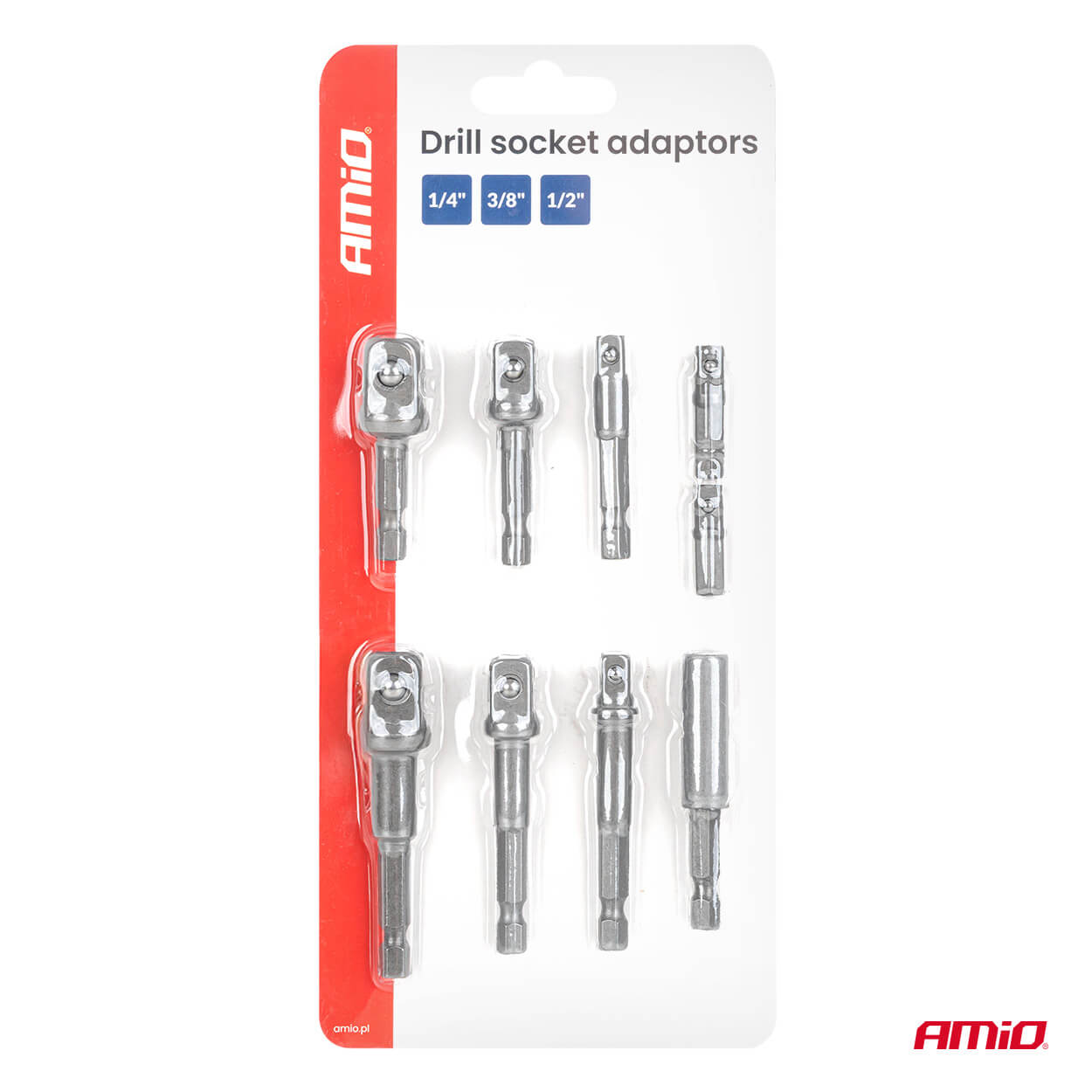 AMiO Adapteri za nasadne ključeve za bušilicu, 9 dijelova, 1/4", 3/8", 1/2" - Image 6