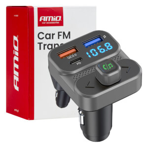 AMiO Auto FM odašiljač 2×USB-A 1×USB-C 12V-24V