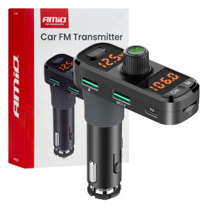 AMiO Auto FM odašiljač 2×USB-A 1×USB-C microSD 12V-24V